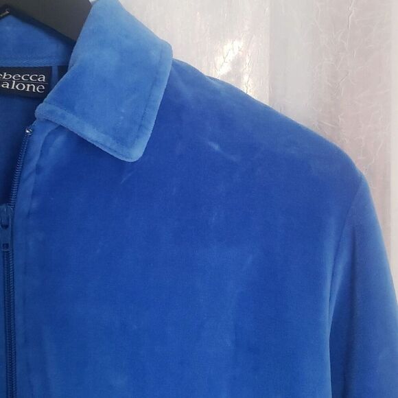 Rebecca Malone Velour Jacket Size S Blue Long Sleeve Front Pockets Zip Up - Picture 4 of 9